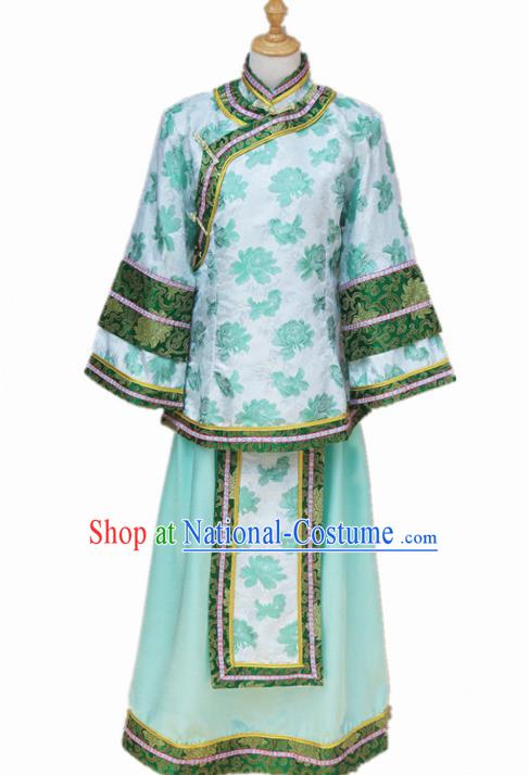 Traditional Chinese Republican Period Young Mistress Green Dress Ancient Landlord Shiva Costume for Women