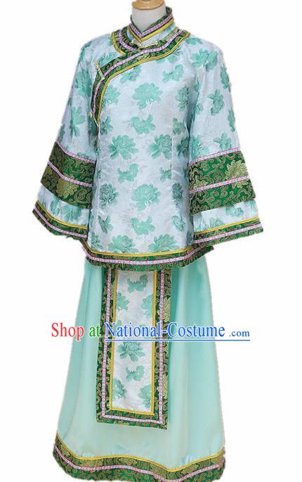 Traditional Chinese Republican Period Young Mistress Green Dress Ancient Landlord Shiva Costume for Women