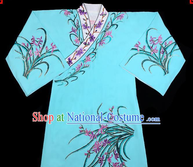 Handmade Chinese Beijing Opera Embroidered Orchid Blue Blouse Traditional Peking Opera Diva Costume for Women