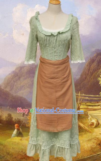 Europe Medieval Traditional Costume European Maidservant Green Dress for Women