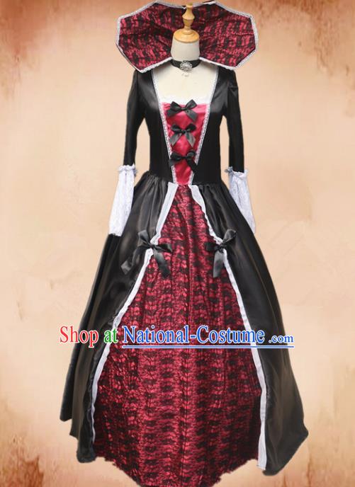 Europe Medieval Traditional Queen Costume European Witch Black Dress for Women