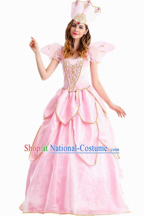 Europe Medieval Traditional Princess Costume European Flower Peri Pink Dress for Women