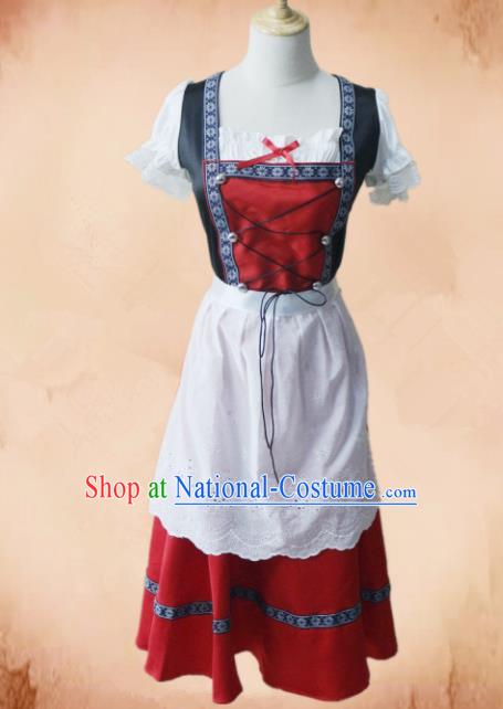 Europe Medieval Traditional Maidservant Costume European Farmwife Red Dress for Women