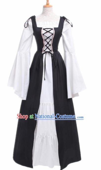 Europe Medieval Traditional Costume European Court Lady Black Dress for Women