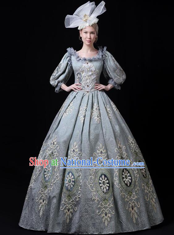 Europe Medieval Traditional Court Costume European Princess Blue Full Dress for Women