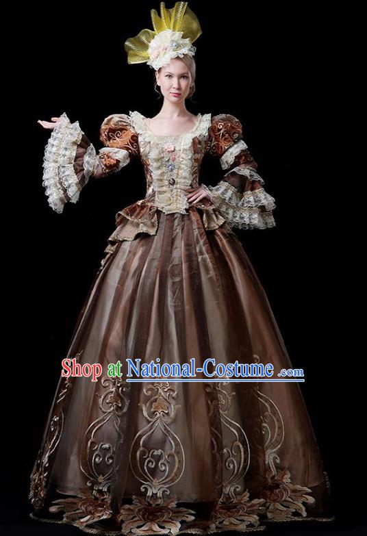 Europe Medieval Traditional Court Costume European Princess Brown Full Dress for Women