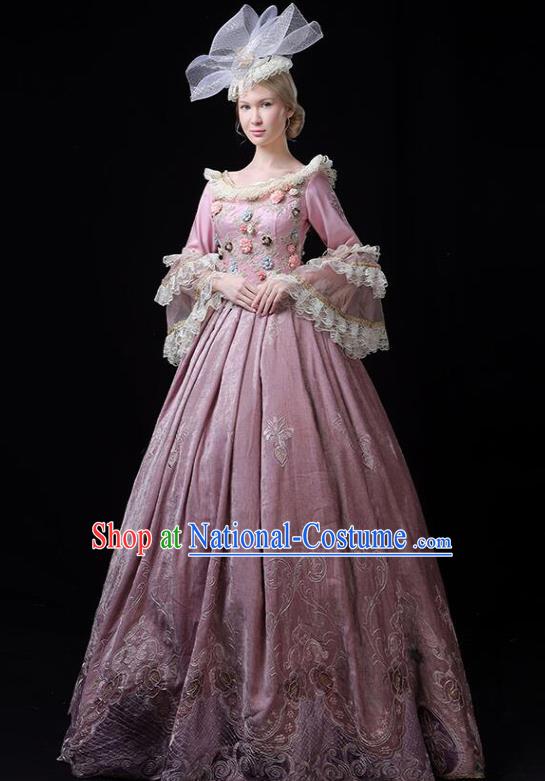 Europe Medieval Traditional Court Costume European Princess Pink Full Dress for Women