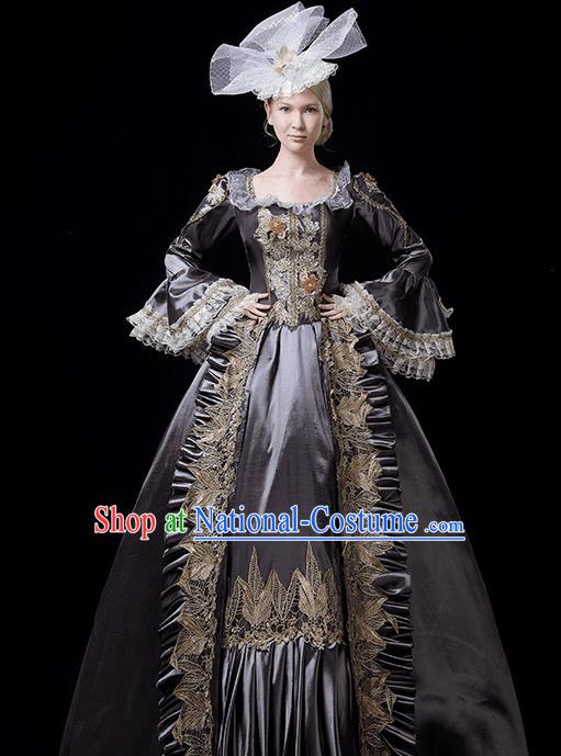 Europe Medieval Traditional Court Costume European Princess Grey Full Dress for Women