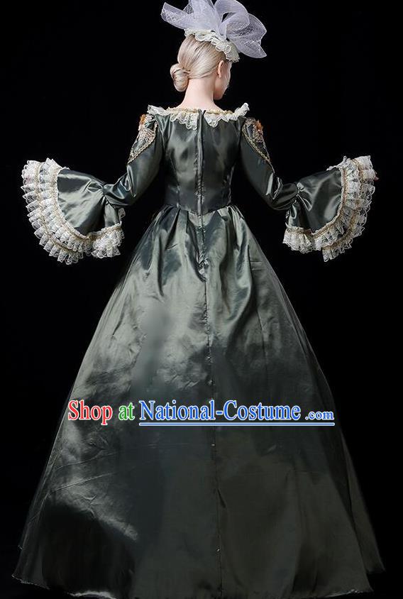 Europe Medieval Traditional Court Costume European Princess Atrovirens Full Dress for Women