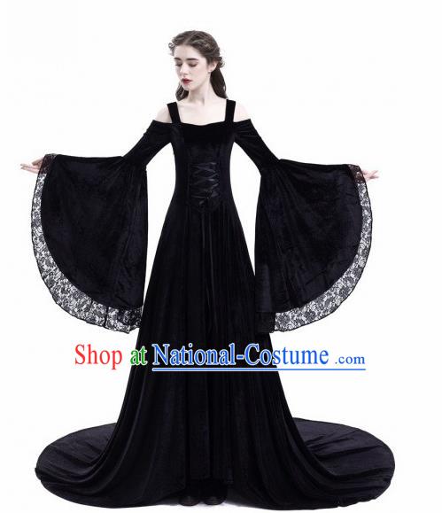 Europe Medieval Traditional Court Princess Black Costume European Full Dress for Women