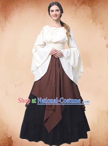 Europe Traditional Countrywoman Costume European Maidservant Brown Dress for Women