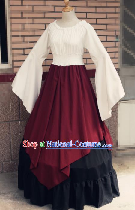 Europe Traditional Countrywoman Costume European Maidservant Red Dress for Women