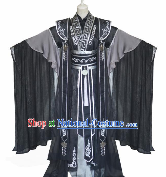 Traditional Chinese Cosplay Emperor Black Clothing Ancient Swordsman Costume for Men