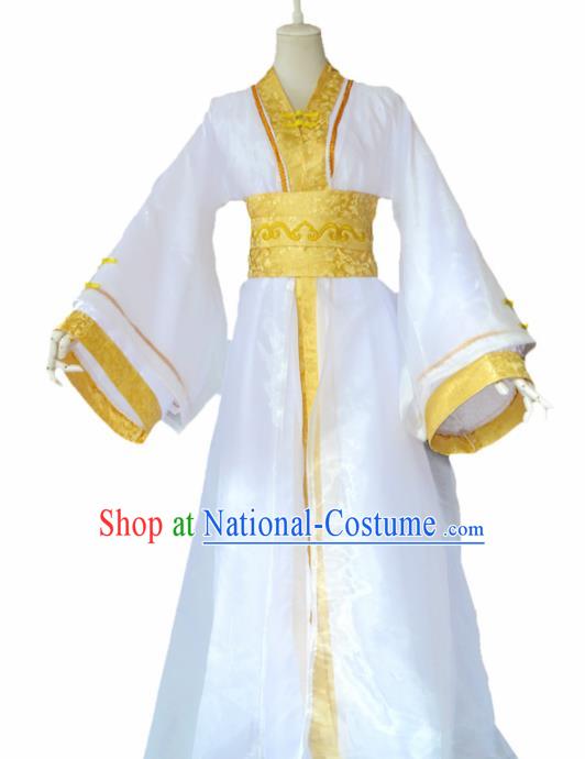 Traditional Chinese Cosplay Nobility Childe White Clothing Ancient Swordsman Costume for Men