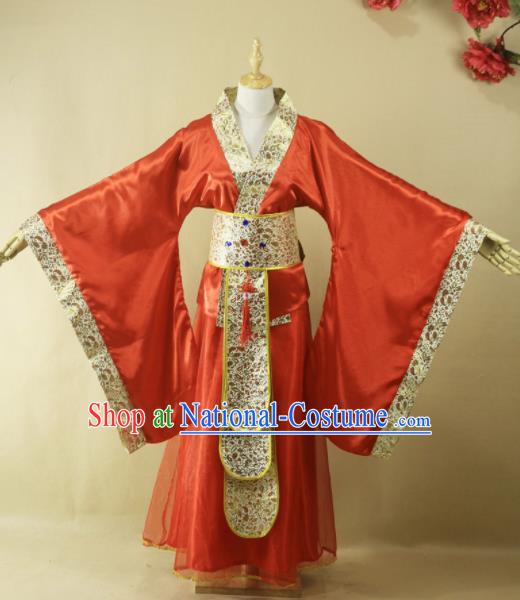 Traditional Chinese Han Dynasty Queen Red Hanfu Dress Ancient Court Lady Wedding Costume for Women