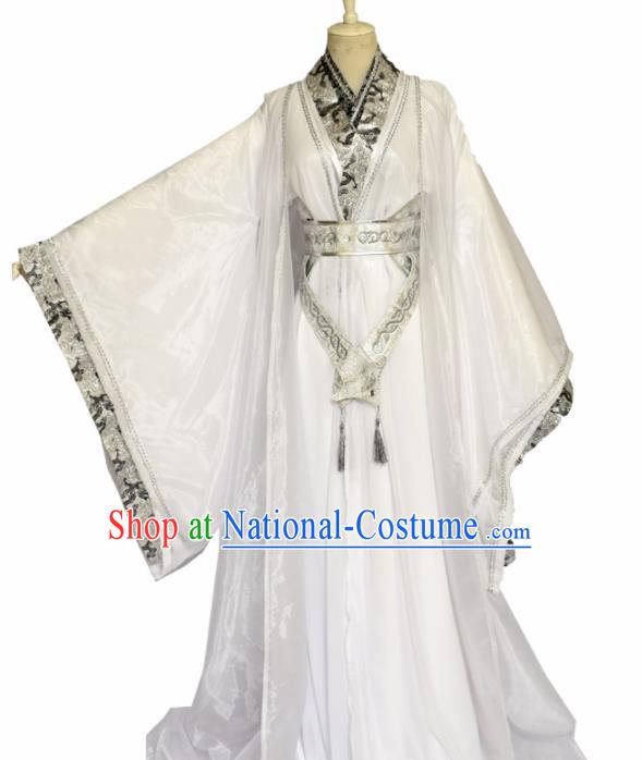 Traditional Chinese Ancient Nobility Childe White Clothing Cosplay Swordsman Costume for Men