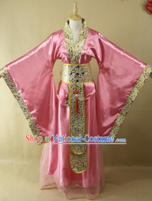 Traditional Chinese Han Dynasty Imperial Consort Pink Hanfu Dress Ancient Court Lady Costume for Women