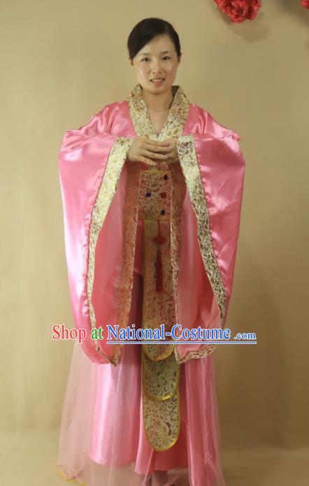 Traditional Chinese Han Dynasty Imperial Consort Pink Hanfu Dress Ancient Court Lady Costume for Women