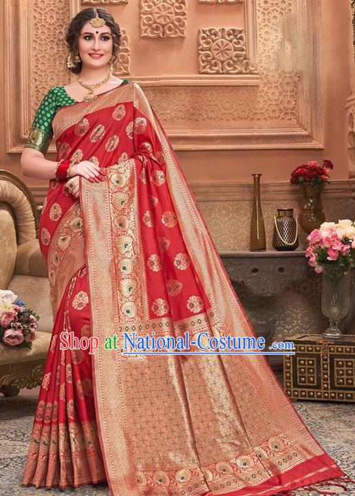 Indian Traditional Costume Asian India Red Sari Dress Bollywood Court Queen Clothing for Women