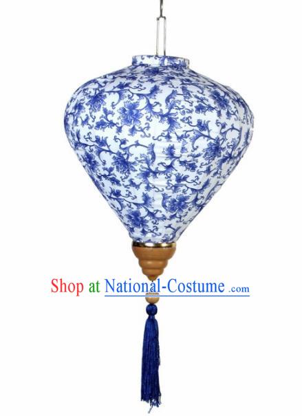 Handmade Traditional Chinese Lantern Ceiling Lanterns Hand Painting Blue Peony Lantern New Year Lantern