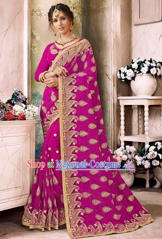 Indian Traditional Court Costume Asian India Purple Sari Dress Bollywood Queen Clothing for Women