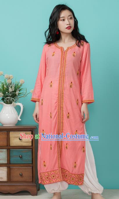 Asian India Traditional Informal Punjabi Costumes South Asia Indian National Pink Blouse and Pants for Women