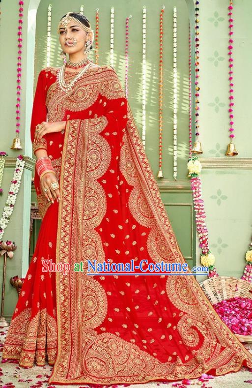 Indian Traditional Court Wedding Costume Asian India Red Sari Dress Bollywood Queen Clothing for Women