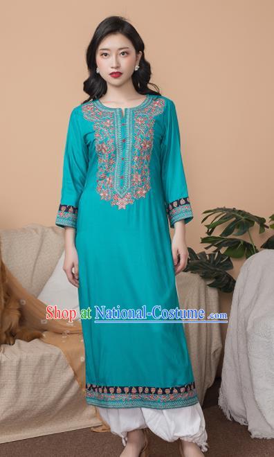 Asian India Traditional Punjabi Costumes South Asia Indian National Informal Blue Blouse and Pants for Women