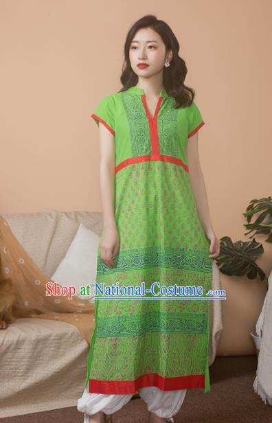 Asian India Traditional Punjabi Costumes South Asia Indian National Informal Green Blouse and Pants for Women