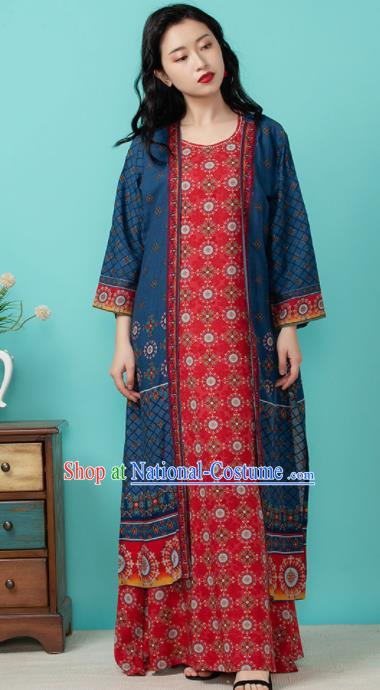 Asian India Traditional Punjabi Costumes South Asia Indian National Informal Navy Blouse and Dress for Women