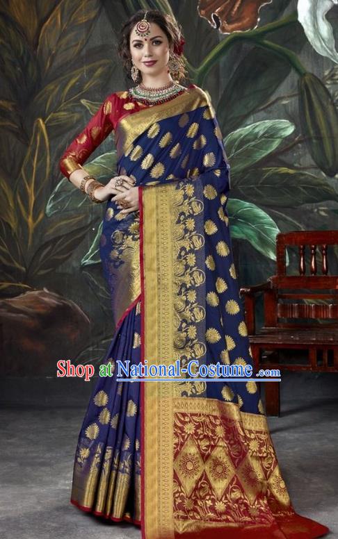 Asian India Royalblue Sari Dress Indian Traditional Court Costume Bollywood Queen Clothing for Women