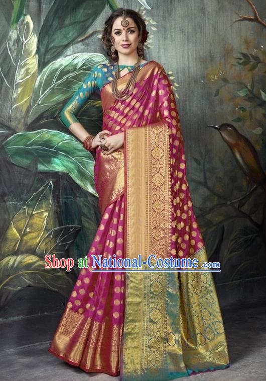 Asian India Purple Sari Dress Indian Traditional Court Costume Bollywood Queen Clothing for Women