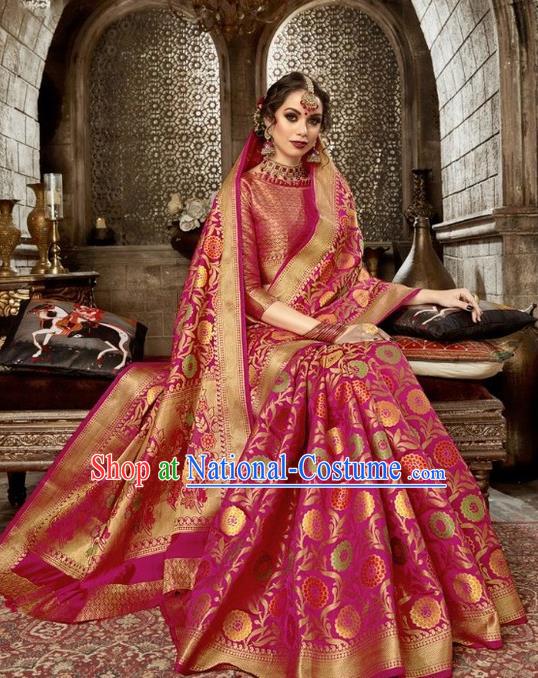 Asian India Traditional Rosy Sari Dress Indian Court Costume Bollywood Queen Clothing for Women