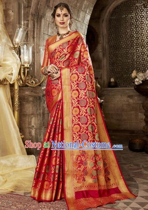 Asian India Traditional Red Sari Dress Indian Court Costume Bollywood Queen Clothing for Women