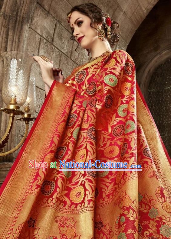 Asian India Traditional Red Sari Dress Indian Court Costume Bollywood Queen Clothing for Women