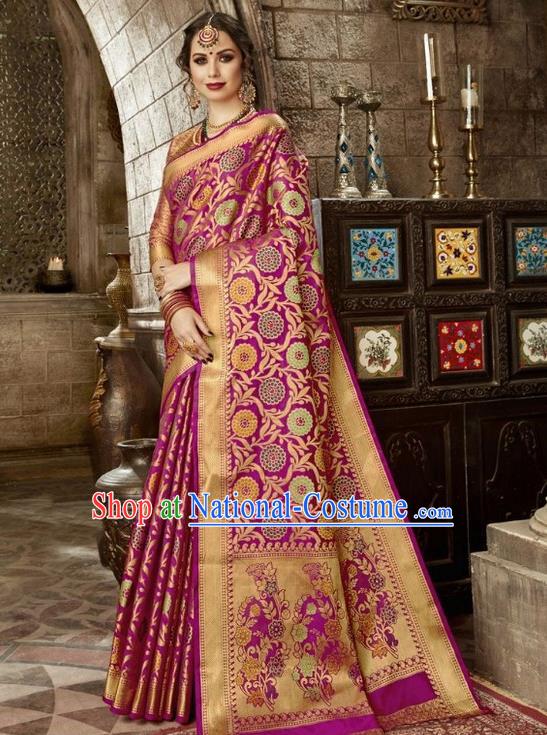 Asian India Traditional Purple Sari Dress Indian Court Costume Bollywood Queen Clothing for Women