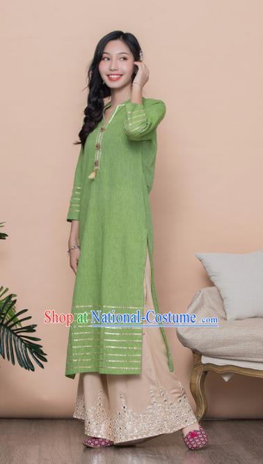 Asian India Traditional Costumes South Asia Indian National Green Blouse and Pants for Women