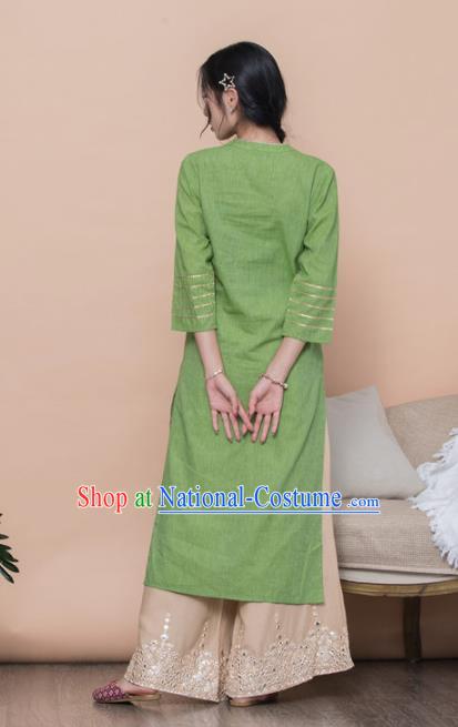 Asian India Traditional Costumes South Asia Indian National Green Blouse and Pants for Women