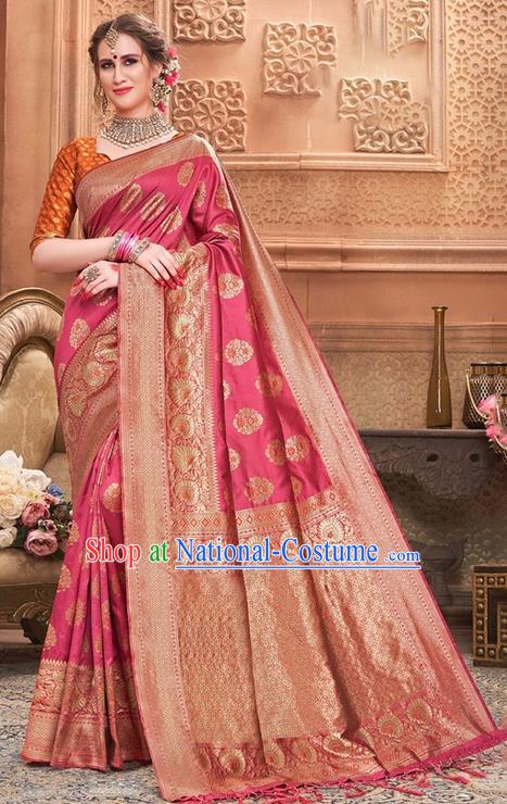 Indian Traditional Costume Asian India Rosy Sari Dress Bollywood Court Queen Clothing for Women