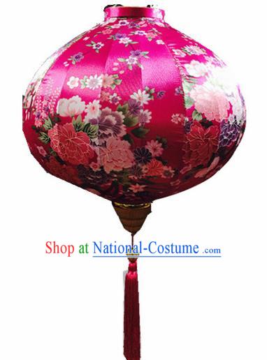 Handmade Traditional Chinese Lantern Ceiling Lamp Printing Peony Rosy Lanterns New Year Lantern