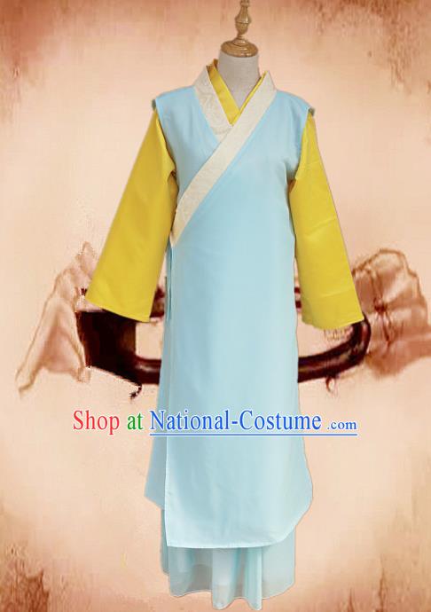 Traditional Chinese Ming Dynasty Young Lady Blue Hanfu Dress Ancient Maidservants Costume for Women