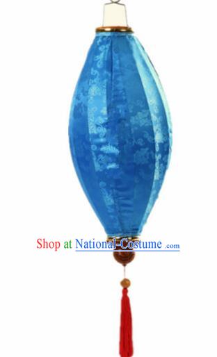 Handmade Chinese Traditional Lantern Blue Silk Lanterns Ceiling Lamp New Year Lantern