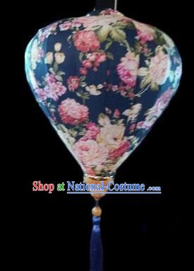 Chinese Traditional Lantern Handmade Printing Peony Navy Lanterns Ceiling Lamp New Year Lantern