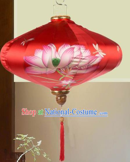 Chinese Traditional Lantern Handmade Printing Lotus Red Lanterns Ceiling Lamp New Year Lantern