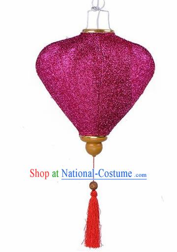 Chinese Traditional New Year Lantern Handmade Purple Silk Lanterns Ceiling Lamp