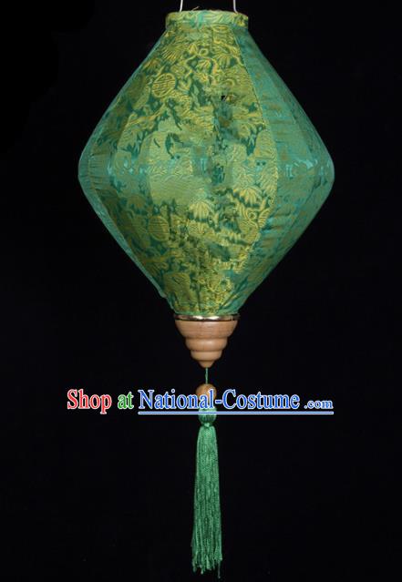 Chinese Traditional New Year Lantern Handmade Green Diamond Lanterns Ceiling Lamp