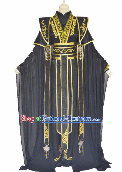 Traditional Chinese Jin Dynasty Swordsman Black Clothing Ancient Royal Highness Costume for Men