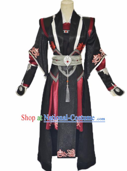 Traditional Chinese Cosplay Swordsman Black Clothing Ancient Imperial Bodyguard Costume for Men