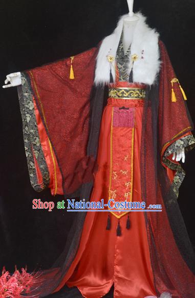 Traditional Chinese Cosplay Royal Highness Red Clothing Ancient Swordsman Wedding Costume for Men