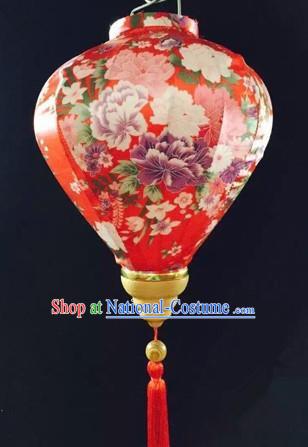 Chinese Traditional Lantern Handmade Printing Peony Red Lanterns Ceiling Lamp New Year Lantern